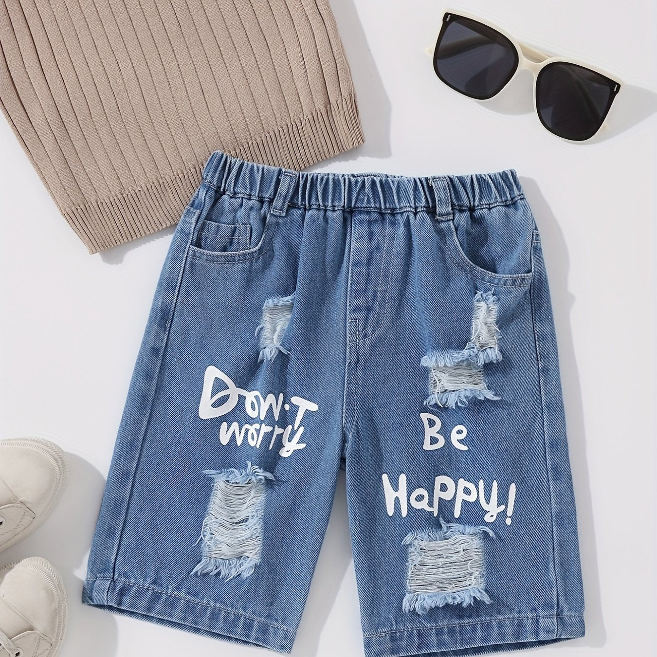 Boys Ripped Denim Shorts for Summer Outdoor