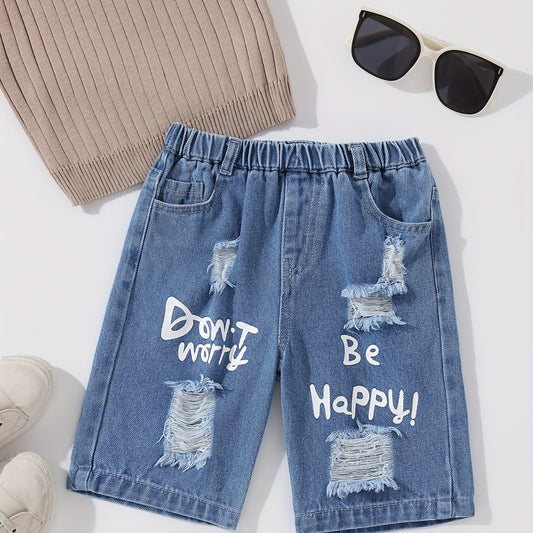 Boys Ripped Denim Shorts for Summer Outdoor