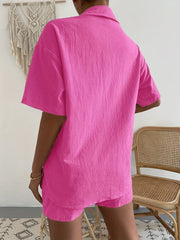 Casual Button Front Shirt & Shorts Set