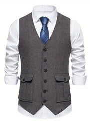 Classic Herringbone Suit Vest Men Wedding Party
