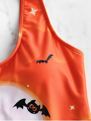 Gothic Swimsuit Women's Bat & Castle Print One Piece Bathing Suit