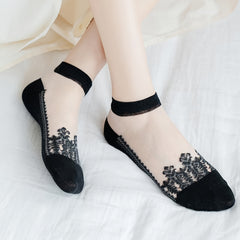 6 Pairs Floral Lace Socks Lightweight Low Cut Mesh Stockings