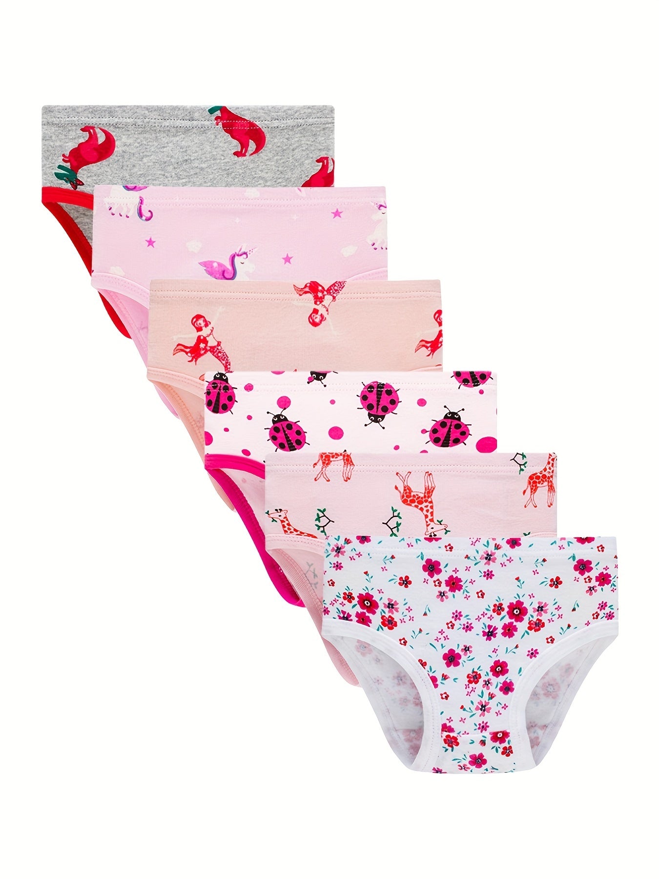 6pcs Girls Triangle Panties Strawberry Flamingo Striped Print