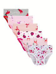6pcs Girls Triangle Panties Strawberry Flamingo Striped Print