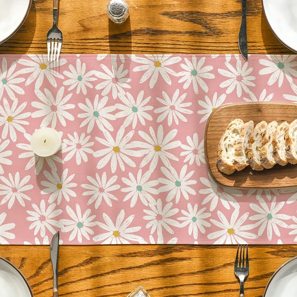 Pink Daisy Flowers Spring Table Runner 33x182 cm