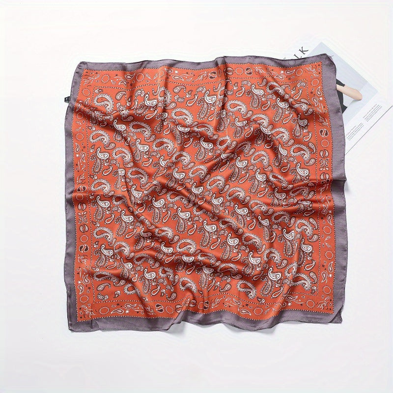 Paisley Print Satin Square Scarf Neckerchief Head Wrap Hair Accessory
