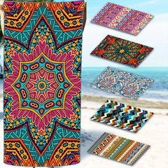 Microfiber Quick Drying Beach Towel With Carrying Bag - Bohemian Print