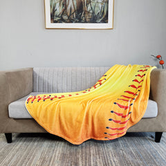 Yellow Baseball Printed Blanket - Soft & Warm Flannel Material