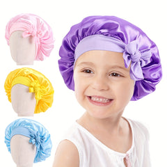 Satin Silk Bow Hair Bonnet for Toddler Boys Girls