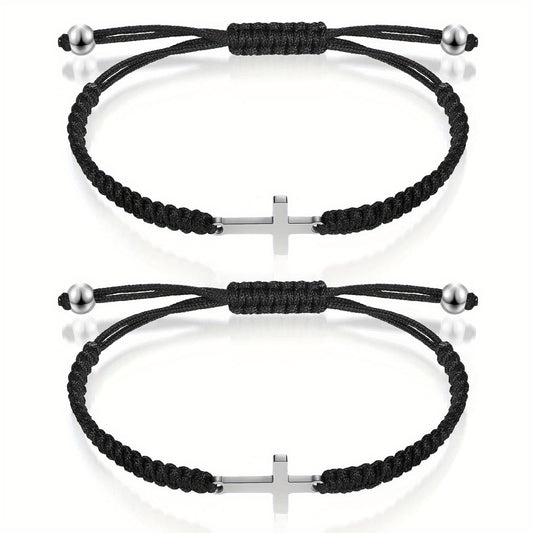 Stainless Steel Cross Bracelet And Woven Rope Couple Bracelets