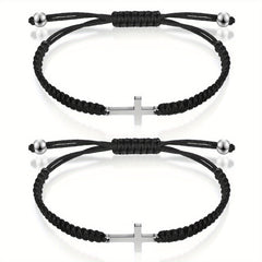 Stainless Steel Cross Bracelet And Woven Rope Couple Bracelets