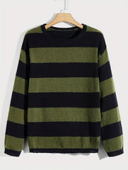 Knitted Stripe Pattern Men's Round Neck Pullover Sweater