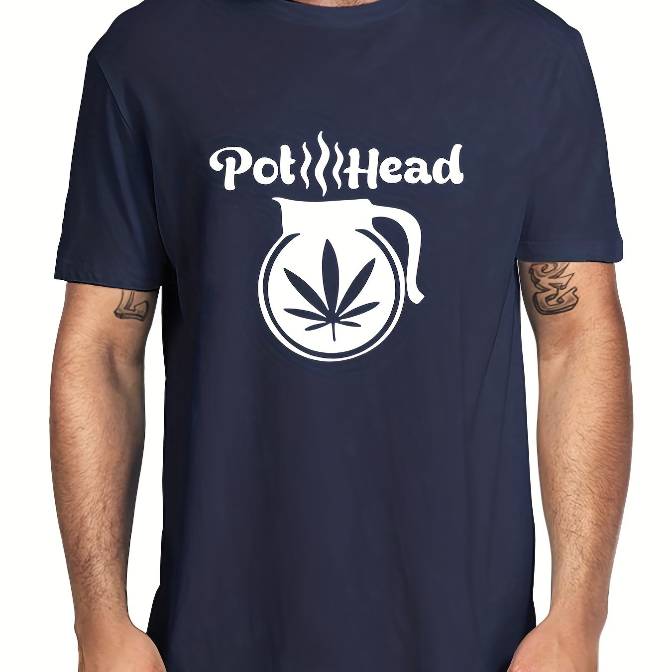 Men's Pot Head Print T shirt Casual Slightly Stretch Tee