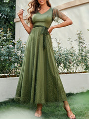Mesh Ruffle Sleeve Maxi Dress Double Layer Wedding Guest Dresses
