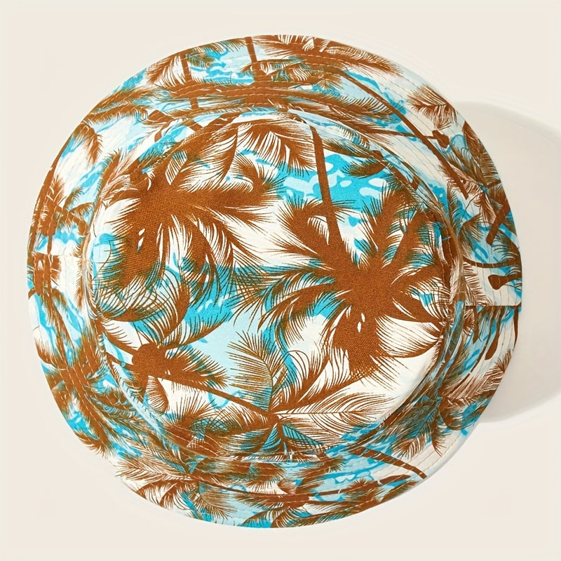 Coconut Tree Print Bucket Hat UV Protection Sunscreen Travel Beach Hats