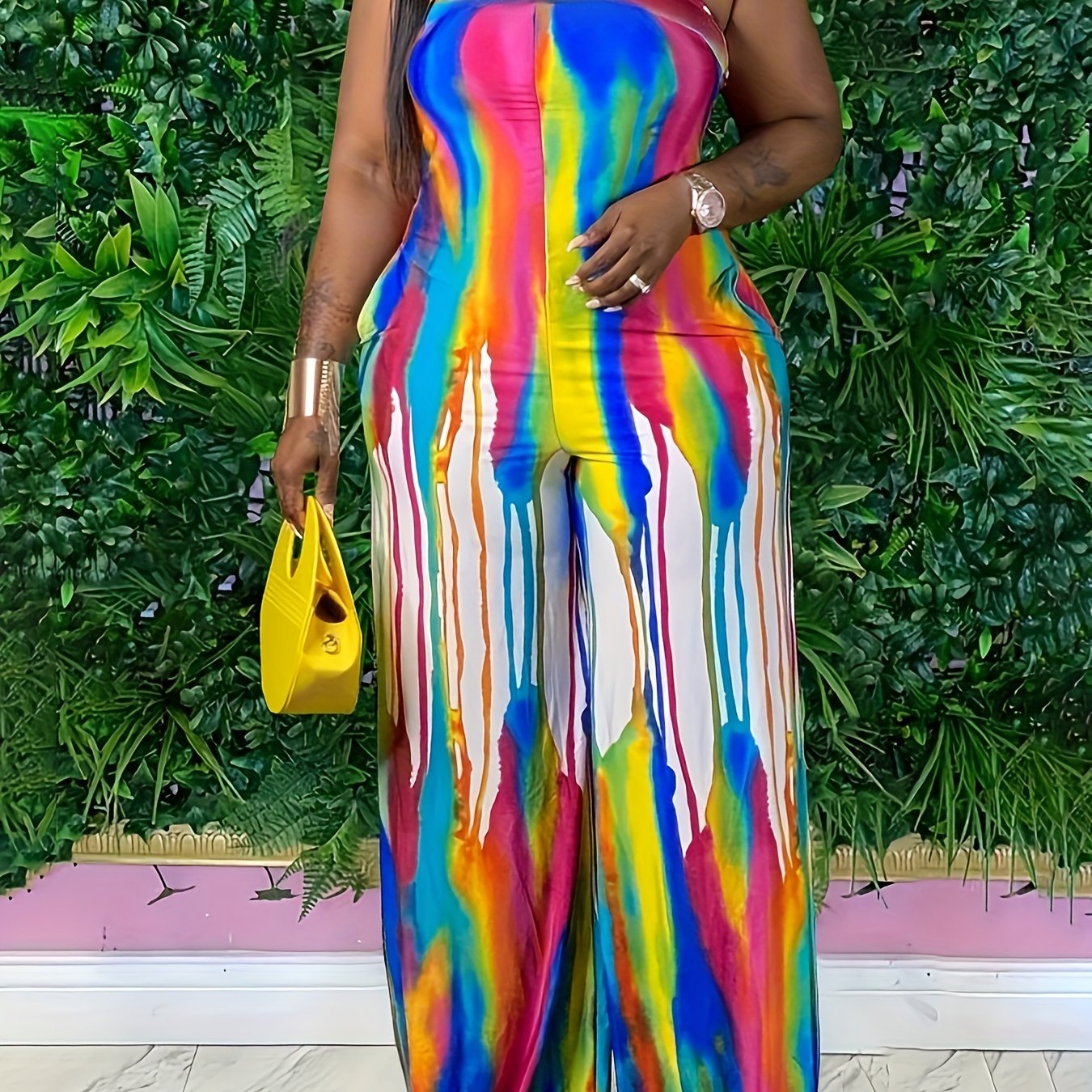 Rainbow Graffiti Wide Leg Tube Jumpsuit