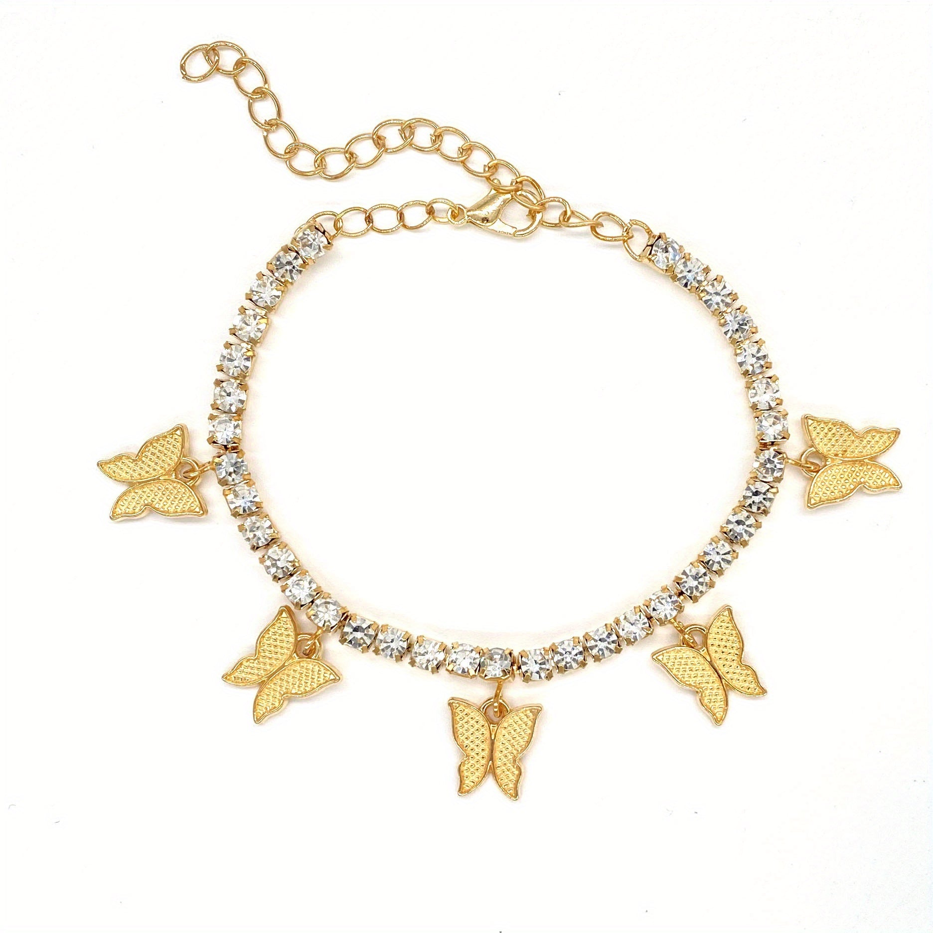 Butterfly Rhinestone Tennis Anklet, Summer Style Foot Jewelry