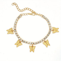Butterfly Rhinestone Tennis Anklet, Summer Style Foot Jewelry