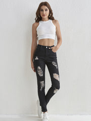 Ripped Holes Skinny Jeans Slim Fit Slash Pockets High Stretch Casual Denim Pants