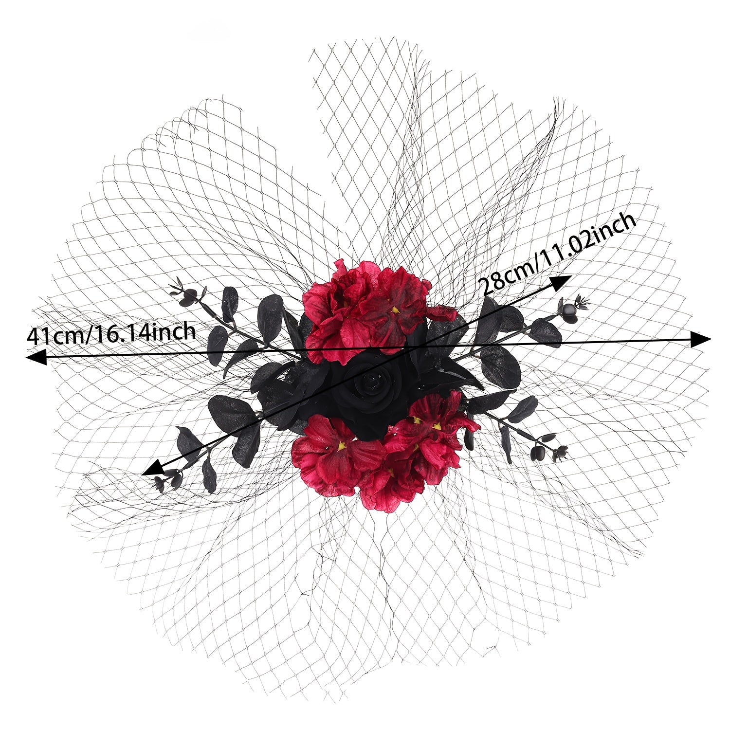 Gothic Halloween Hair Clips Vintage Rose & Mesh Veil Lace Accents Cosplay