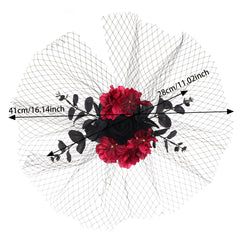 Gothic Halloween Hair Clips Vintage Rose & Mesh Veil Lace Accents Cosplay