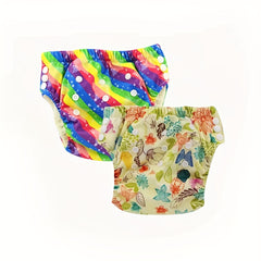 2pcs Reusable Rainbow Flower Print Training Pants for Toddlers 0-3 Years