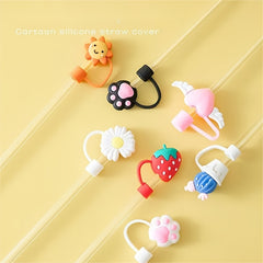 7pcs Cartoon Straw Tip Covers Reusable Leakproof Straw Plugs Cup Accessories