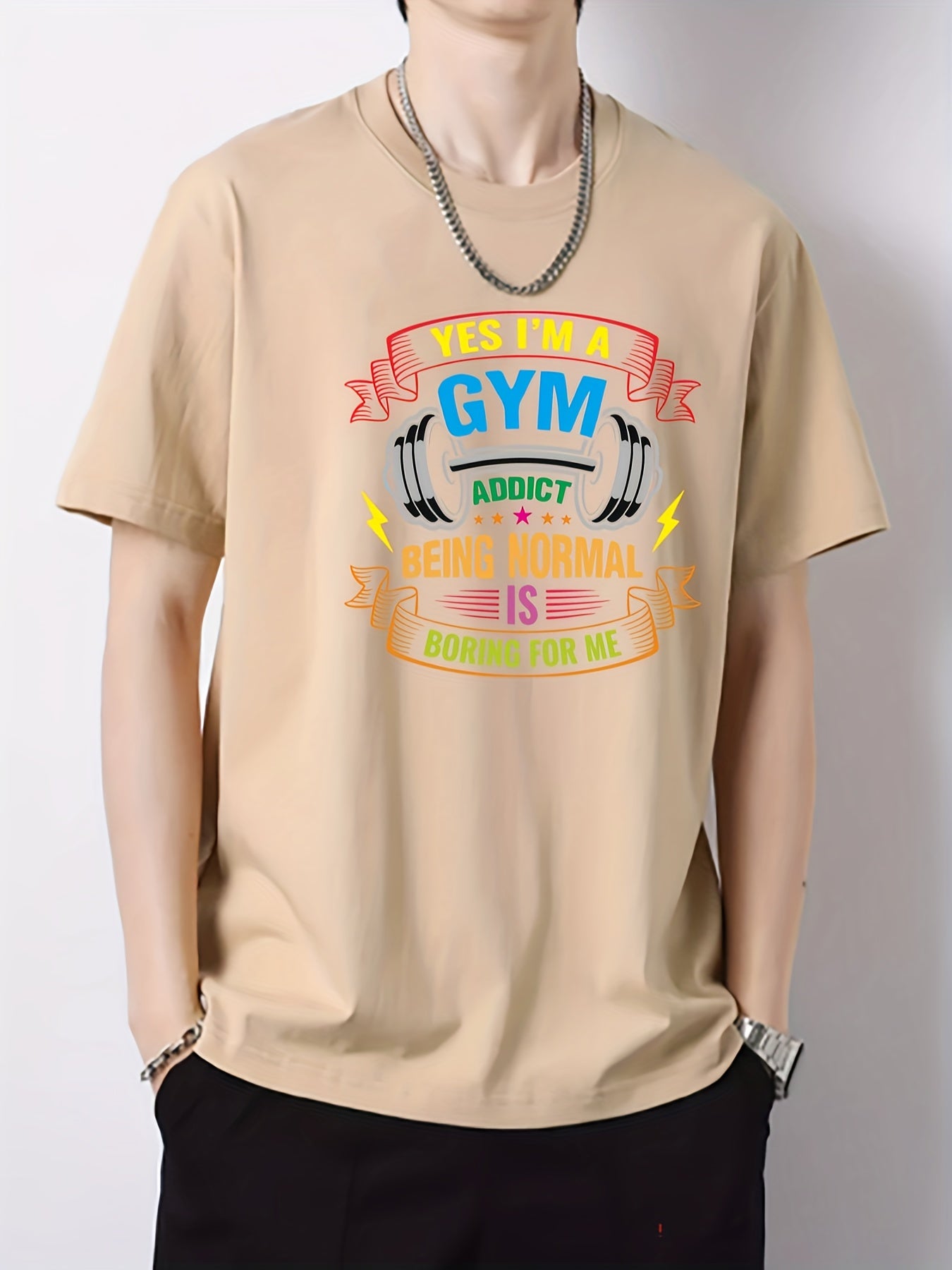 Gym Pattern Print Men's Graphic Cotton Crew Neck Active T shirt