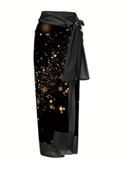 Glitter Star Print One Piece Bathing Suit & Sarong Cover Up Set