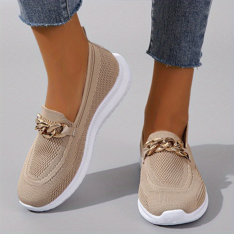 Women's Chain Decor Flat Shoes - Lightweight & Breathable Casual Sneakers