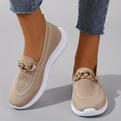 Women's Chain Decor Flat Shoes - Lightweight & Breathable Casual Sneakers