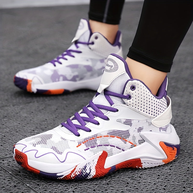 Men's Purple High Top Basketball Shoes Breathable Non-slip