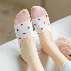 7 Pairs Heart Print Low Cut Ankle Socks Women's Stockings