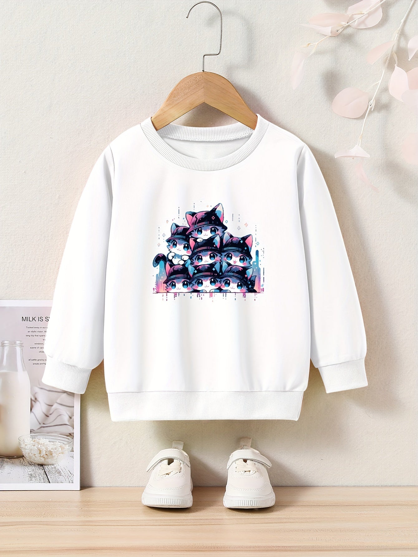 OERYUI Anime Kitty Sweatshirt Casual Kids Pullover