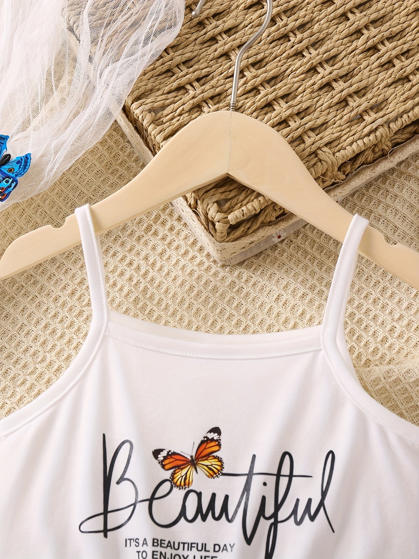 Toddler Girls Butterfly & Letter Graphic Cami Romper Jumpsuit