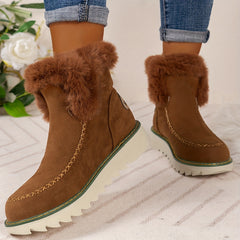 Warm Thermal Round Toe Flat Snow Boots Non Slip Fall Winter Shoes