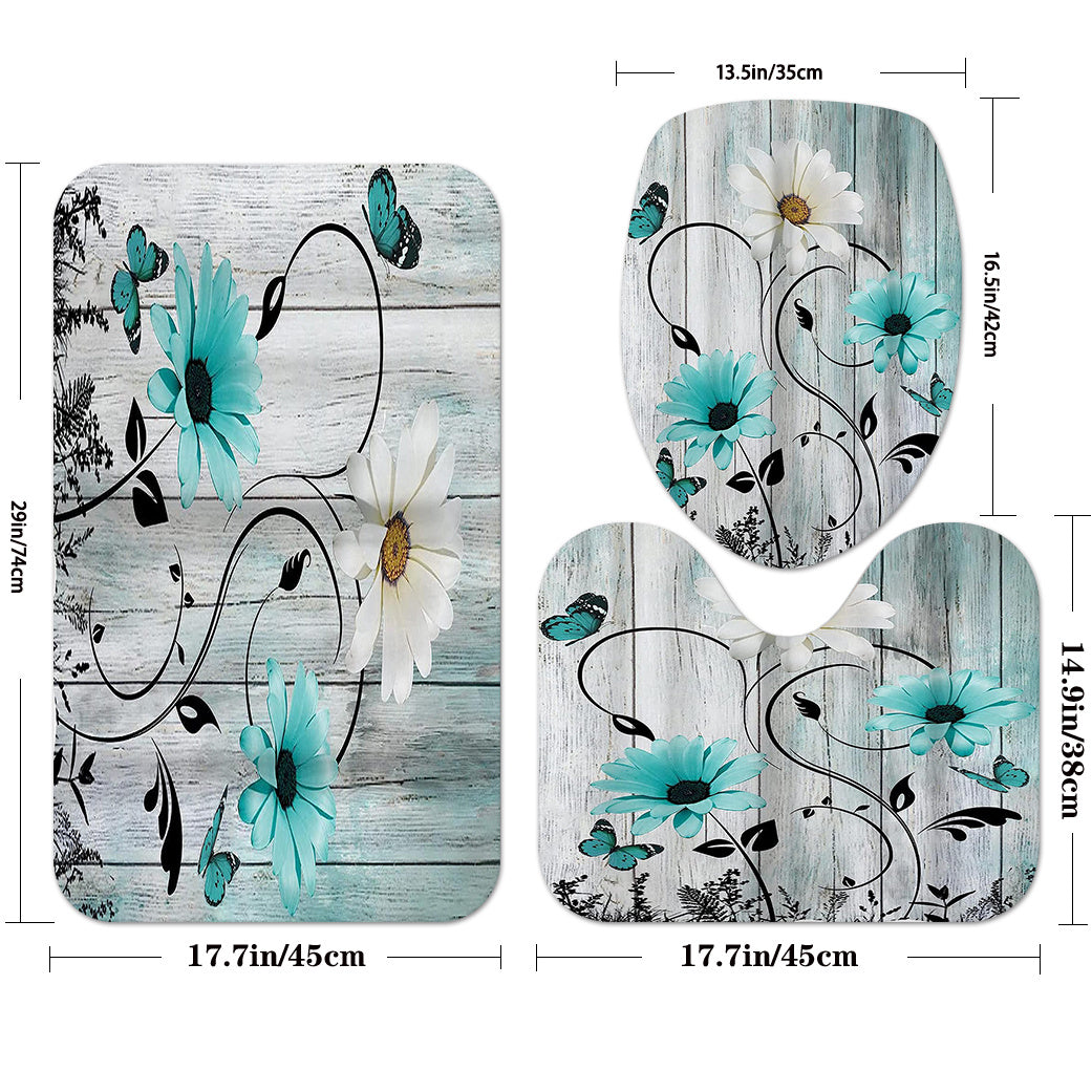 Daisy Style Bathroom Shower Curtain Set with 12 Hooks