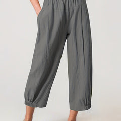 Minimalist Elastic Waist Wide Leg Pants Casual Solid Versatile Pants