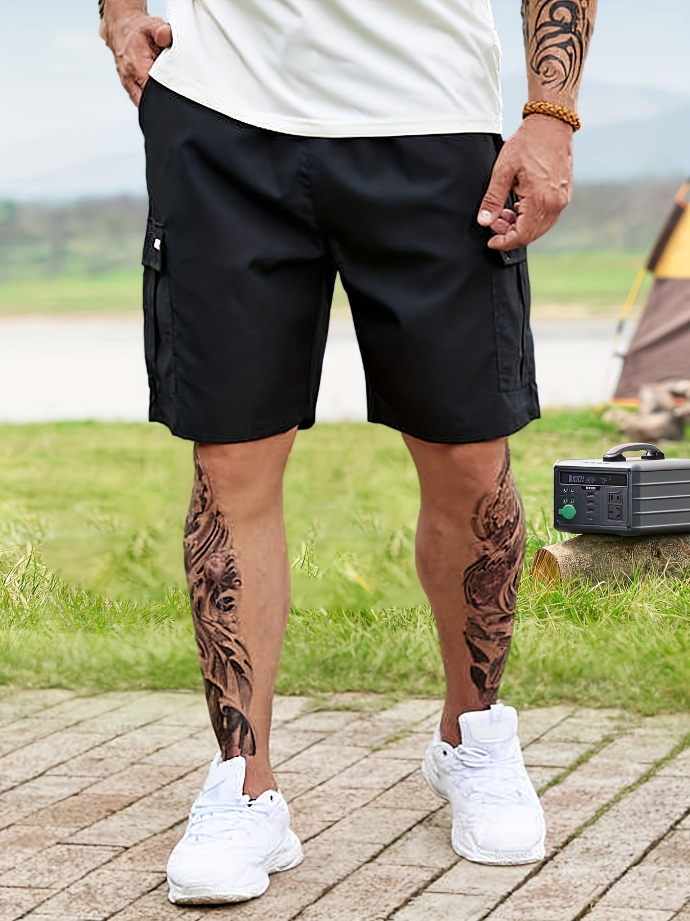 Men's Active Cargo Shorts with Elastic Waistband for Outdoor