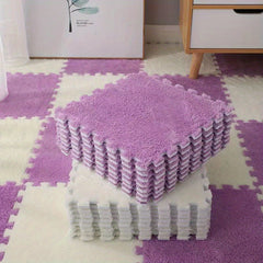 10pcs Anti Slip Plush Puzzle Foam Floor Seat Mat Interlocking Carpet Area Rug