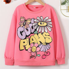 Girls Floral Graphic Sweatshirt Round Neck Pullover