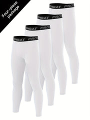Men's 4pcs Solid Compression Leggings for Outdoor Running