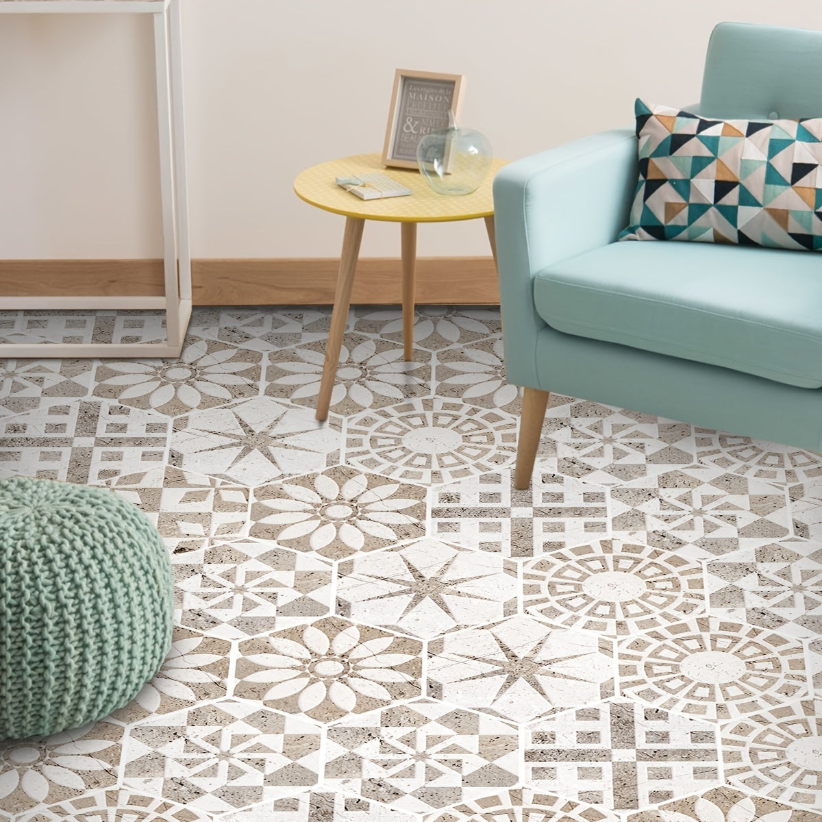 11pcs Noble Printed Hexagonal Floor Stickers Waterproof Non-slip Home Decoration