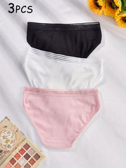 3pcs Contrast Mesh Briefs Soft & Comfy Stretchy Intimates Panties