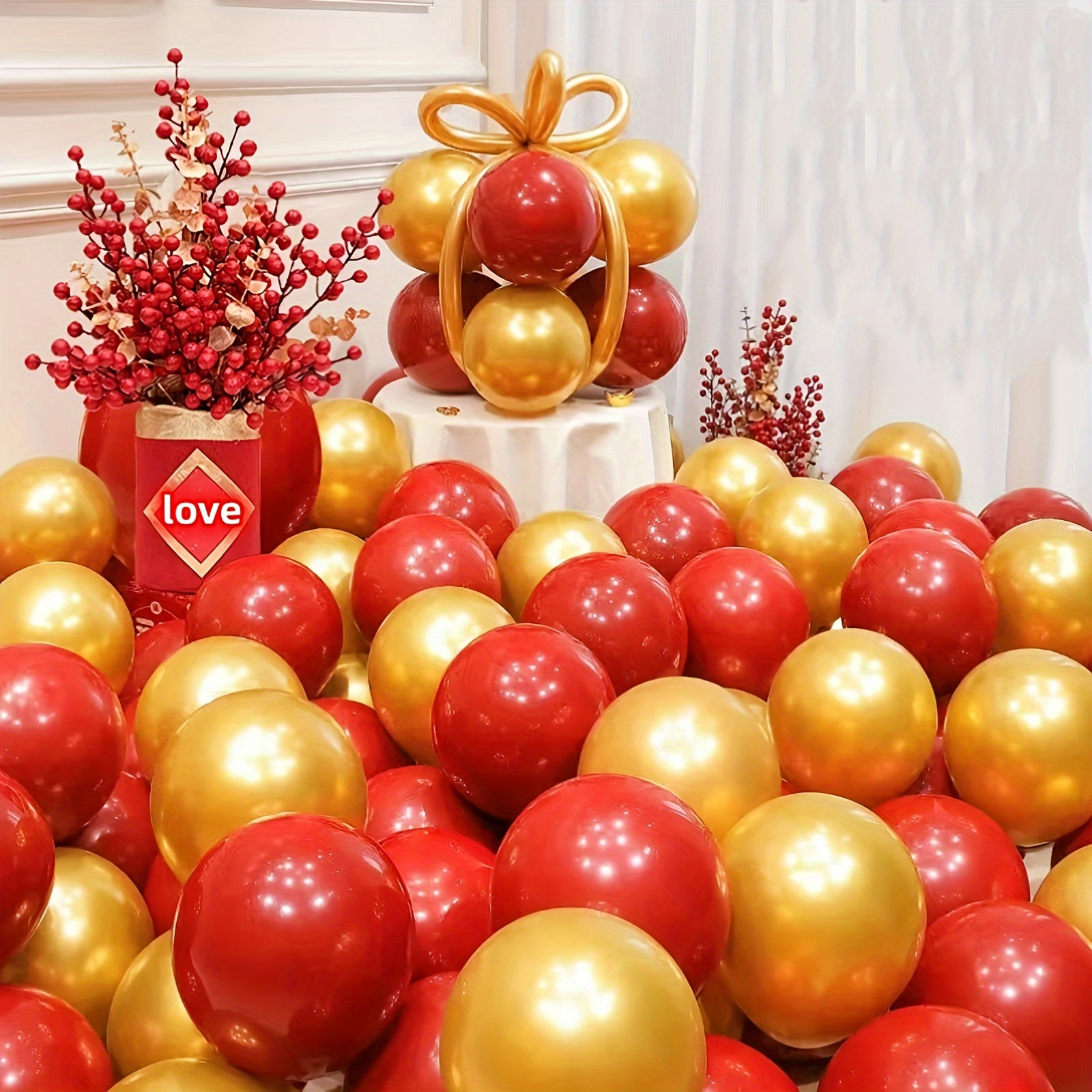 20pcs Red Golden Confetti Balloon Set For Party Decoration