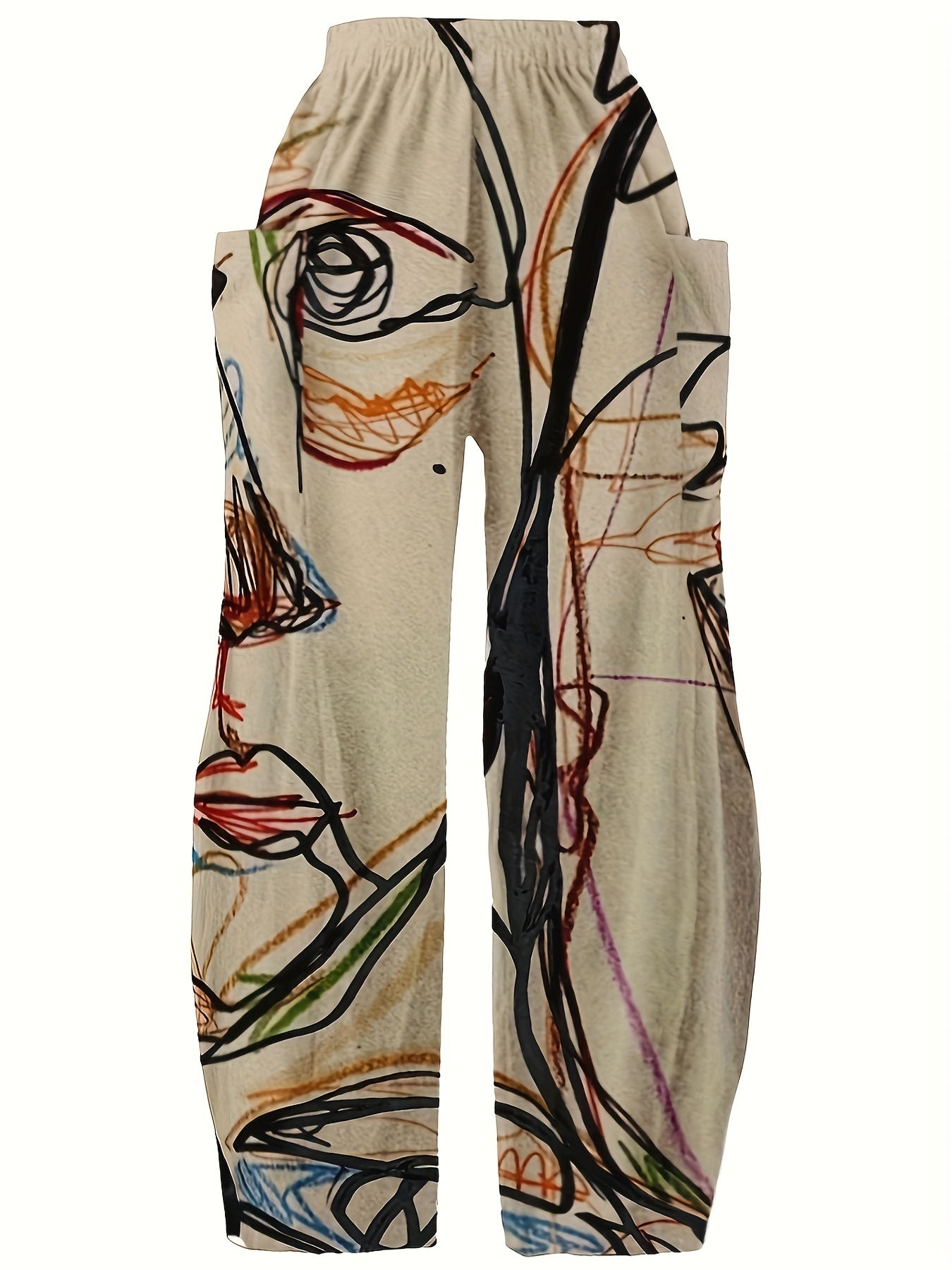 Graffiti Print Wide Leg Pants with Pockets