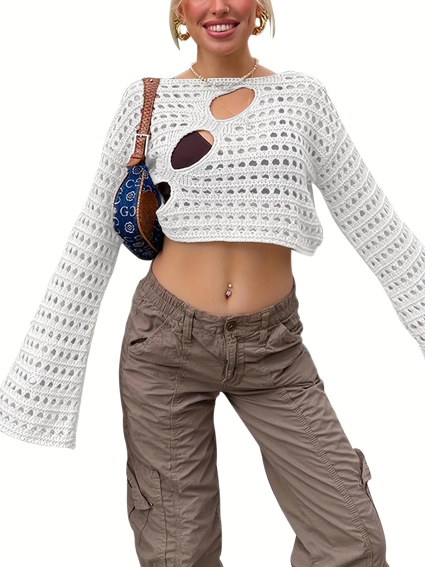 Sheer Cover Up Top Round Neck Long Sleeves