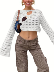 Sheer Cover Up Top Round Neck Long Sleeves