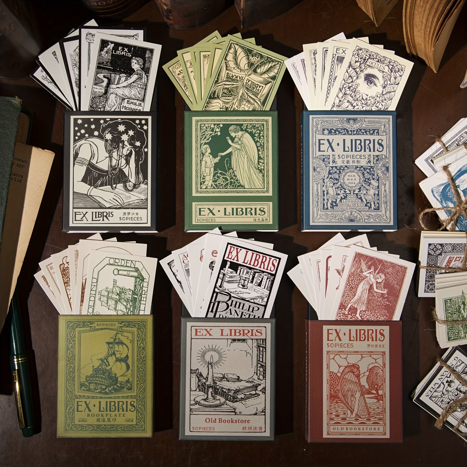 50 Retro Bookplate Engraved Paper Sheets 9x7 cm, Hand Account Base Paper