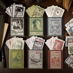 50 Retro Bookplate Engraved Paper Sheets 9x7 cm, Hand Account Base Paper